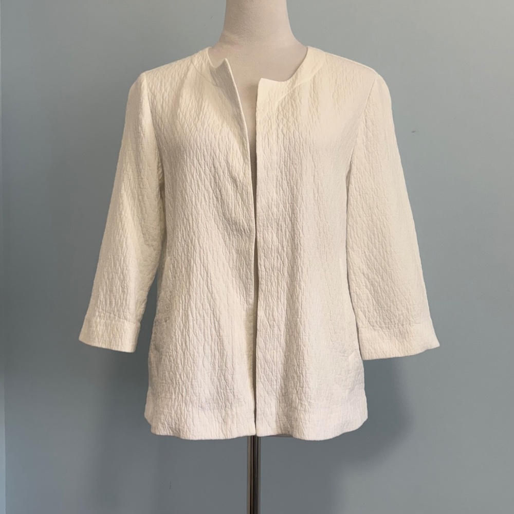 Eileen Fisher 3/4 sleeve Open Front white organic cotton Cardigan Jacket Size XS